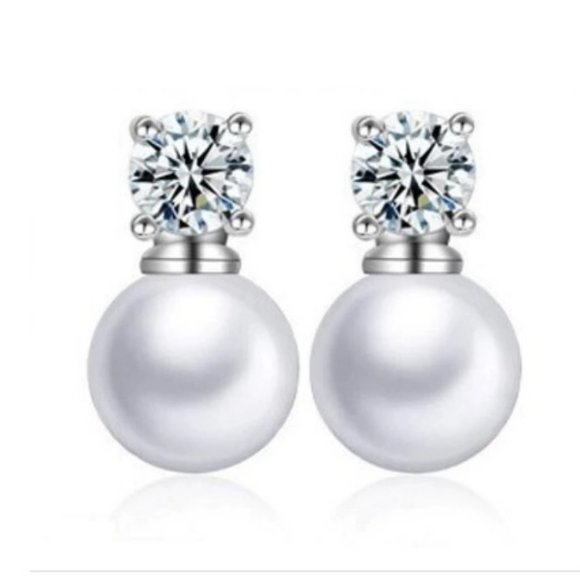 Jewelry - Sterling Silver White Pearl CZ Stud earrings